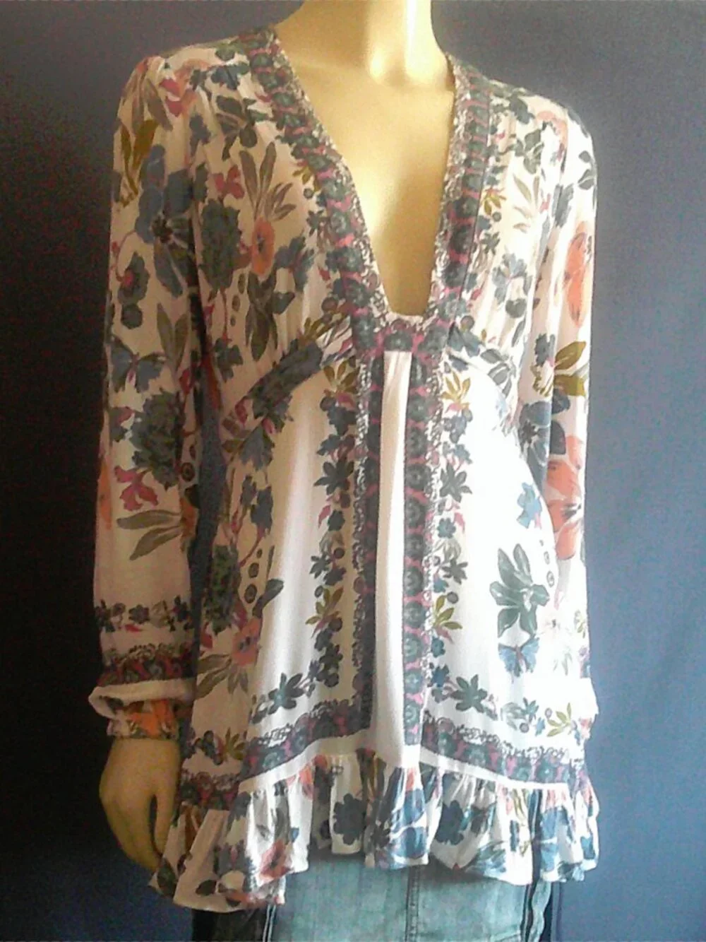 Free People Violet Hill Floral Tie Back Ruffled Tunic Top 8